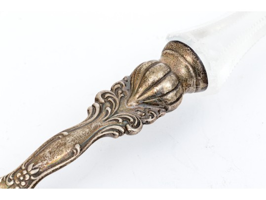 Antique Dorflinger Sterling Silver And Cut Crystal Serving Spoon