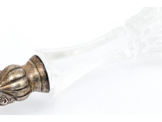 Antique Dorflinger Sterling Silver And Cut Crystal Serving Spoon