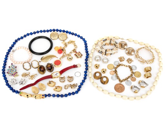 Collection Of Signed Costume And Fashion Jewelry, And Stone Jewelry Pieces