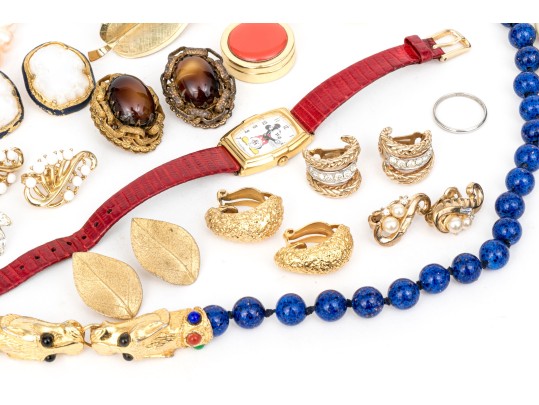 Collection Of Signed Costume And Fashion Jewelry, And Stone Jewelry Pieces