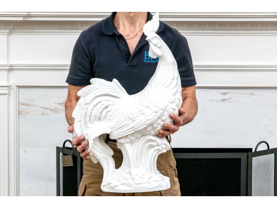 Italian White Glazed Ceramic Model Of A Rooster