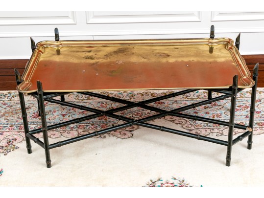 Carved Faux Bamboo And Brass Top Chinoisserie Cocktail Table