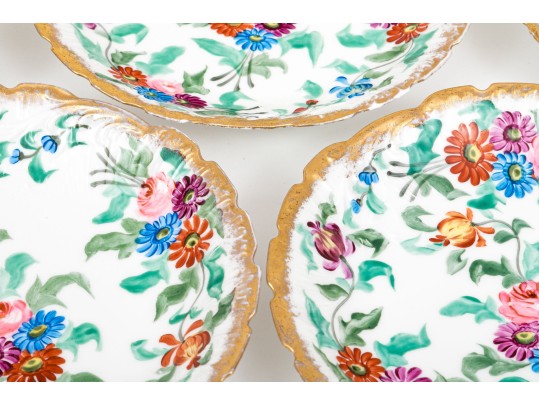 Set Of Five Gorgeous M.R. Marked Polychrome Painted Shallow Bowls