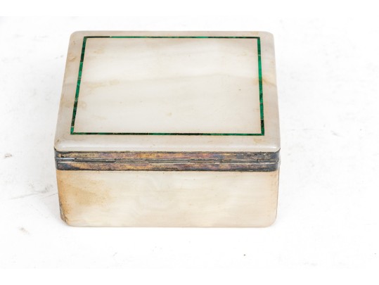 Vintage English Sterling Silver Mounted Alabaster Box