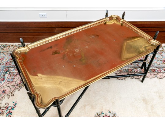 Carved Faux Bamboo And Brass Top Chinoisserie Cocktail Table