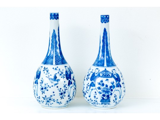 Pair Of Chinese Blue And White Porcelain Bottle Vases