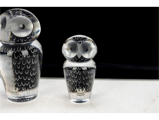 Whimsical Etched Kosta Boda Owl Figures