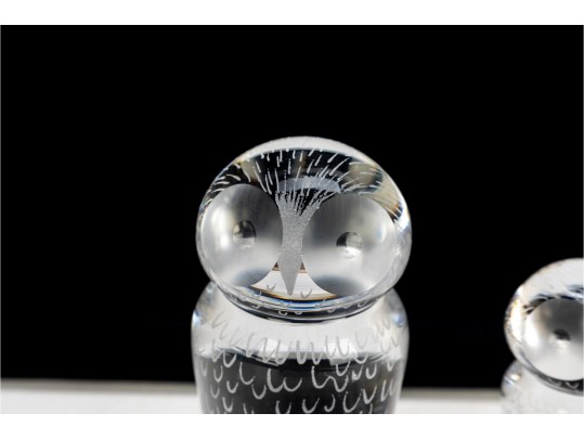 Whimsical Etched Kosta Boda Owl Figures