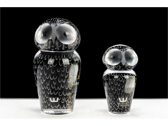 Whimsical Etched Kosta Boda Owl Figures