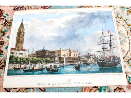 Collection Of Six Italian Hand-colored Lithographs