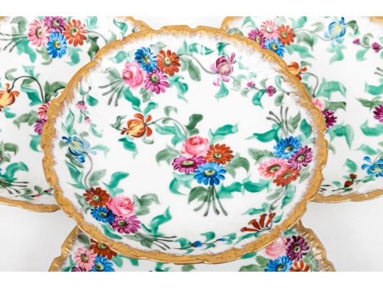 Set Of Five Gorgeous M.R. Marked Polychrome Painted Shallow Bowls