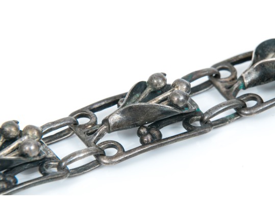 Sterling Silver, Copper, Arts And Crafts Styled Bracelet And Brooch