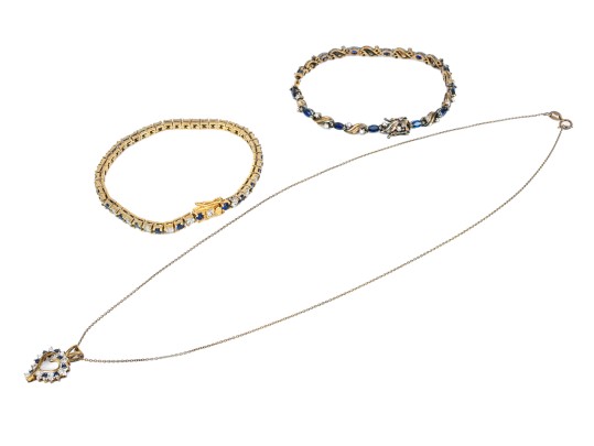 Sterling Silver Vermeil Classic Lot Of Blue And White CZ Jewelry Pieces