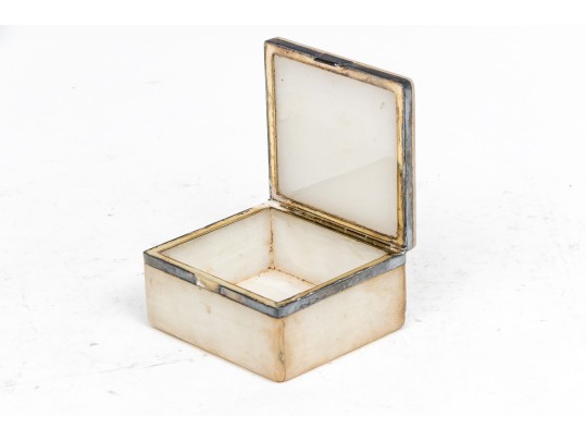 Vintage English Sterling Silver Mounted Alabaster Box