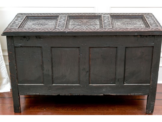 Antique 18th C. English Carved Oak Coffer