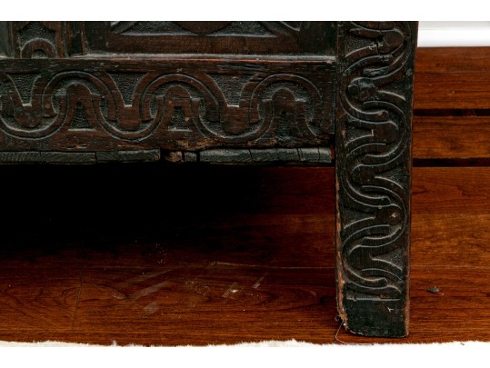 Antique 18th C. English Carved Oak Coffer