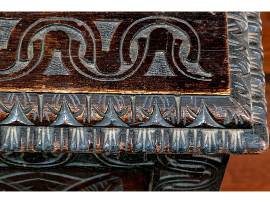 Antique 18th C. English Carved Oak Coffer