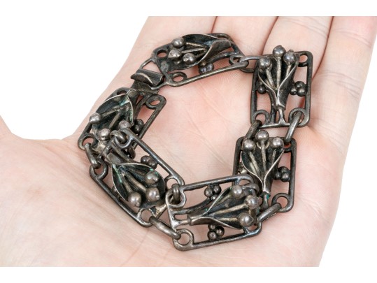 Sterling Silver, Copper, Arts And Crafts Styled Bracelet And Brooch