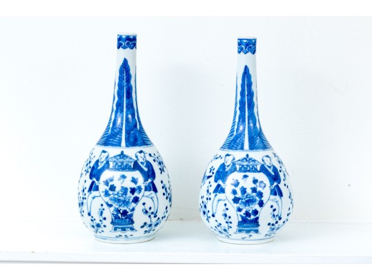 Pair Of Chinese Blue And White Porcelain Bottle Vases