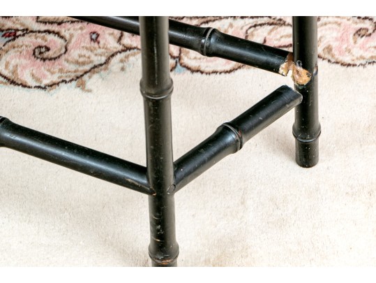 Carved Faux Bamboo And Brass Top Chinoisserie Cocktail Table