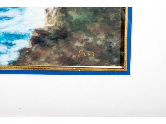 Signed Oil Pastel Of A Coastal Landscape