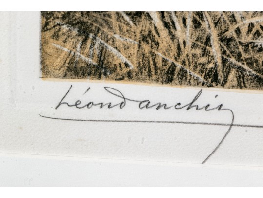 Leon Danchin (French, 1887-1938) Etching And Aquatint In Color Print, Sporting Dogs