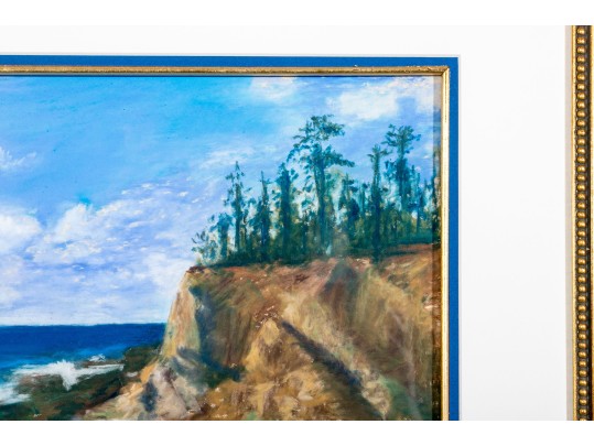 Signed Oil Pastel Of A Coastal Landscape