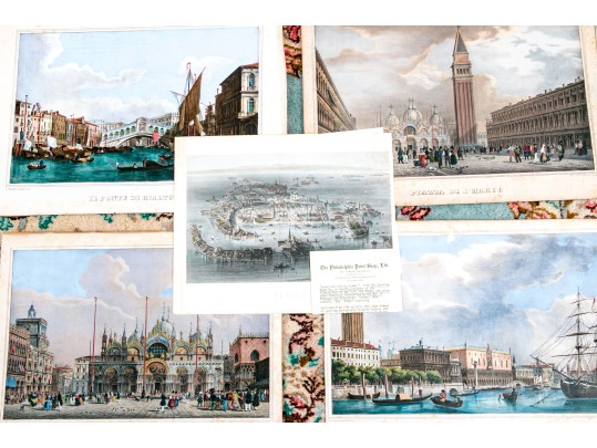 Collection Of Six Italian Hand-colored Lithographs