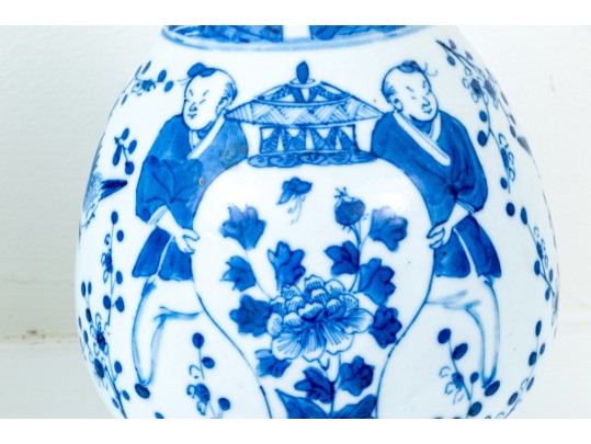 Pair Of Chinese Blue And White Porcelain Bottle Vases