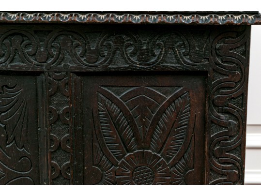 Antique 18th C. English Carved Oak Coffer