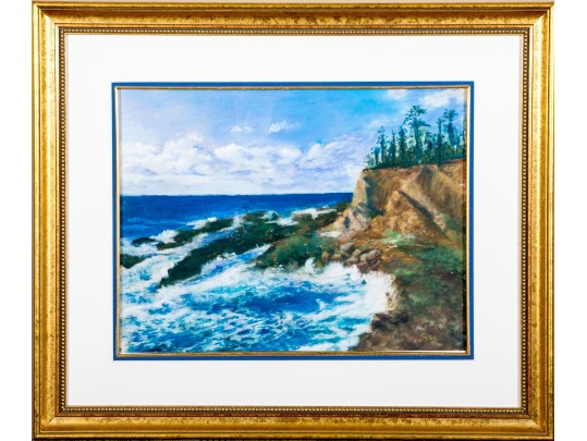 Signed Oil Pastel Of A Coastal Landscape