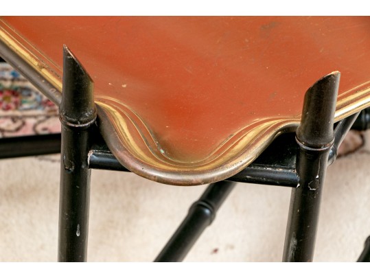 Carved Faux Bamboo And Brass Top Chinoisserie Cocktail Table