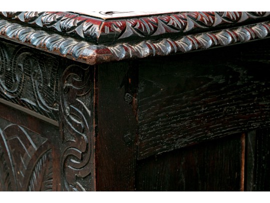 Antique 18th C. English Carved Oak Coffer