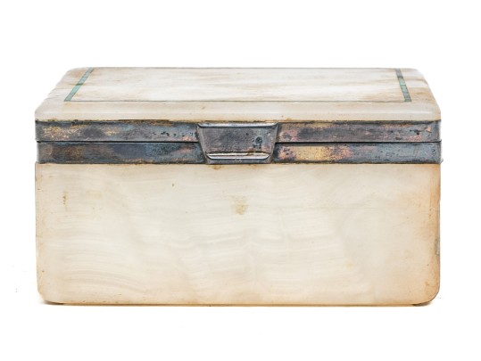 Vintage English Sterling Silver Mounted Alabaster Box