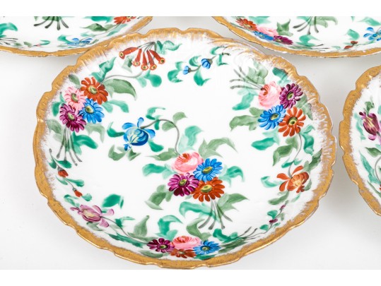 Set Of Five Gorgeous M.R. Marked Polychrome Painted Shallow Bowls