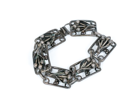 Sterling Silver, Copper, Arts And Crafts Styled Bracelet And Brooch