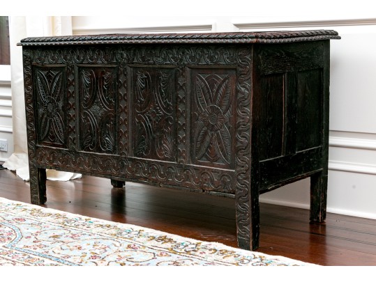 Antique 18th C. English Carved Oak Coffer