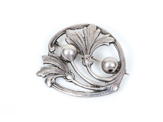 Sterling Silver, Copper, Arts And Crafts Styled Bracelet And Brooch