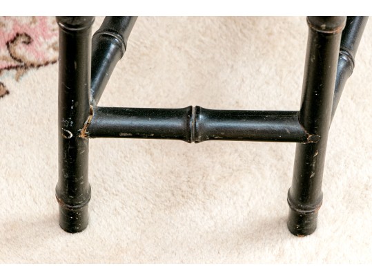 Carved Faux Bamboo And Brass Top Chinoisserie Cocktail Table