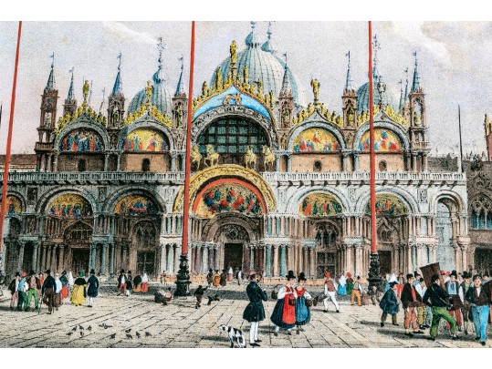 Collection Of Six Italian Hand-colored Lithographs