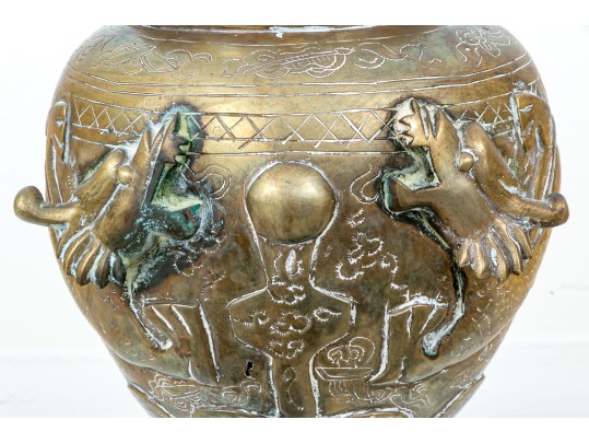 Chinese Brass Dragon Decorated Vase