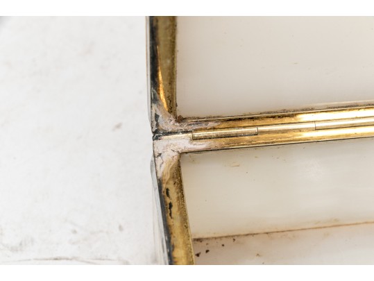 Vintage English Sterling Silver Mounted Alabaster Box