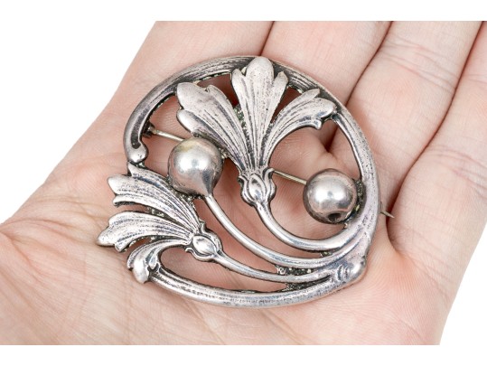 Sterling Silver, Copper, Arts And Crafts Styled Bracelet And Brooch