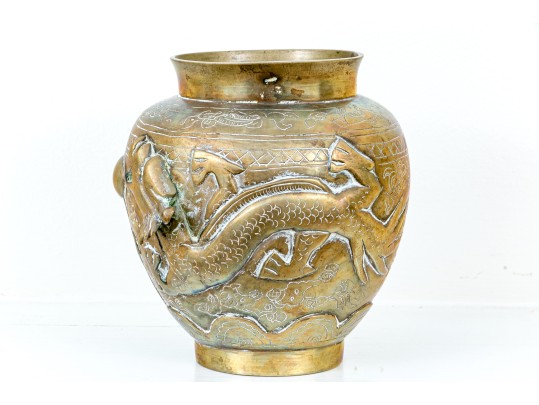 Chinese Brass Dragon Decorated Vase