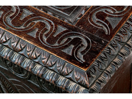 Antique 18th C. English Carved Oak Coffer