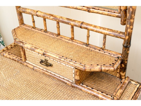 19th C. Bamboo And Woven Rattan Chest With Mirrored Vanity