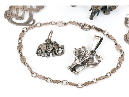 Sterling Silver Assorted Lot Of Charming Elephant Motif Jewelry Pieces