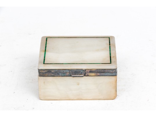 Vintage English Sterling Silver Mounted Alabaster Box