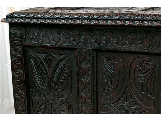 Antique 18th C. English Carved Oak Coffer