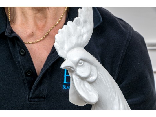 Italian White Glazed Ceramic Model Of A Rooster